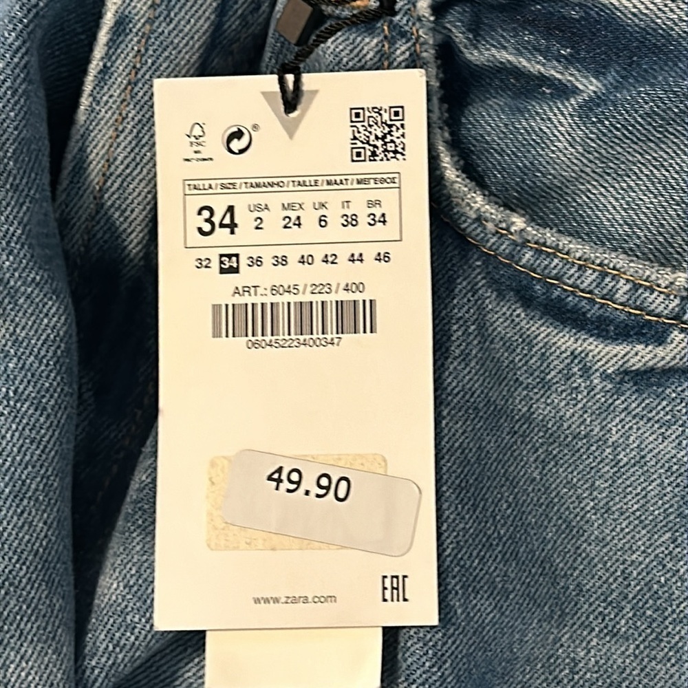 NWT Women’s Zara High Rise Wide Leg Denim Jeans Size 34 US (2) - Picture 10 of 10